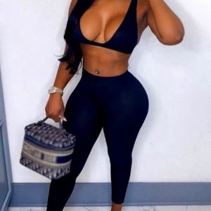 U Neck Two Piece Pants Set